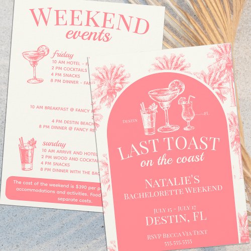 Last Toast On The Coast Coastal Bachelorette Pink Invitation