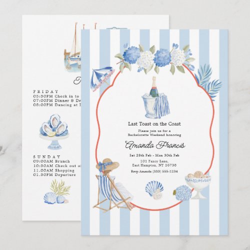 Last Toast on the Coast Coastal Chic Bachelorette Invitation