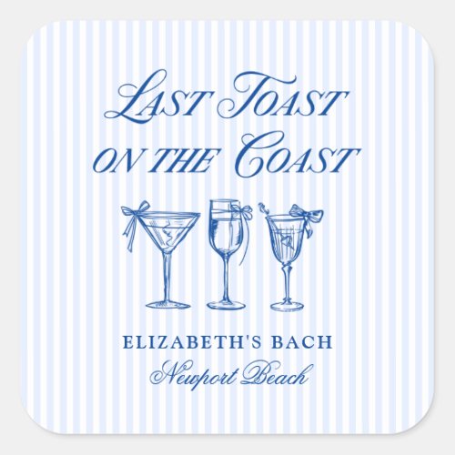 Last Toast on The Coast Elegant Hand Drawn Bows Square Sticker