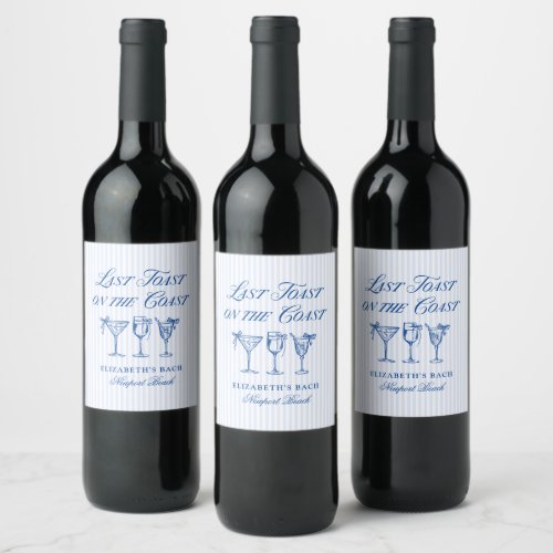 Last Toast on The Coast Elegant Hand Drawn Bows Wine Label