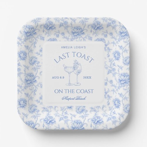 Last Toast on The Coast Floral Bachelorette Paper Plates