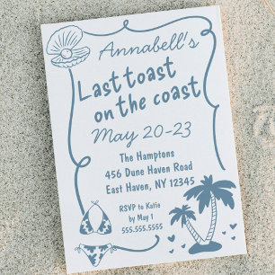 Last Toast on the Coast Hand Drawn Bachelorette Invitation