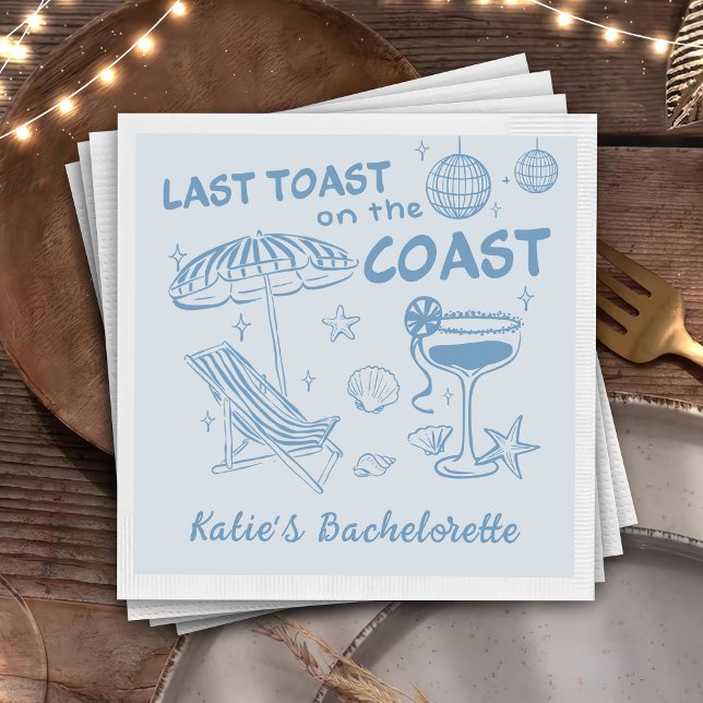 Last Toast On The Coast Handdrawn Bachelorette Paper Dinner Napkins (Creator Uploaded)
