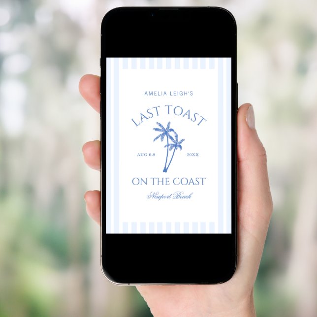 Last Toast On The Coast Palm Trees Bachelorette Invitation (Front Digital)