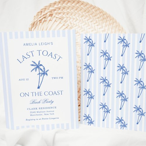 Last Toast On The Coast Palm Trees Bachelorette Invitation