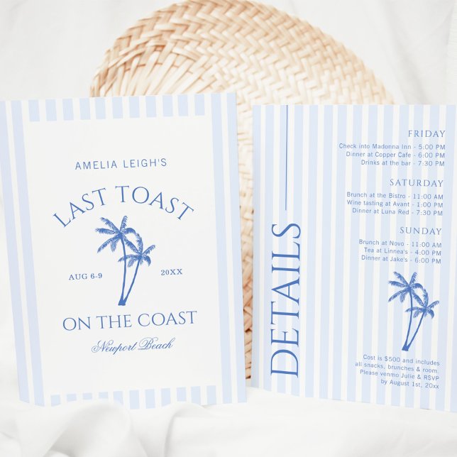 Last Toast On The Coast Palm Trees Bachelorette Invitation (Creator Uploaded)
