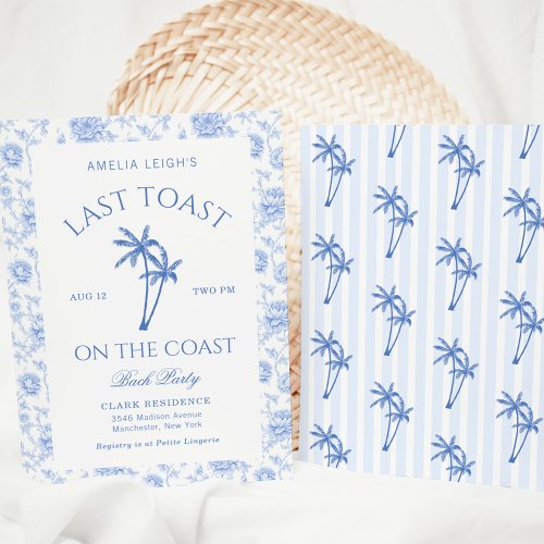Last Toast On The Coast Palm Trees Bachelorette Invitation