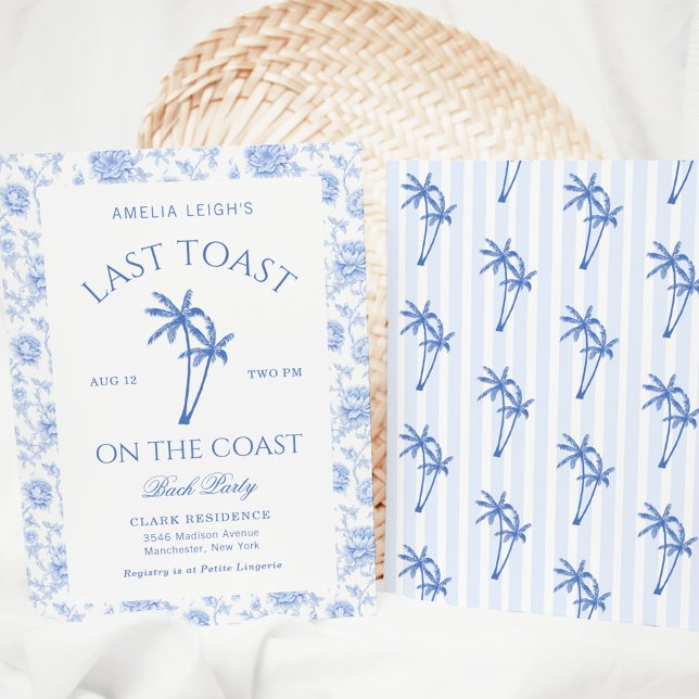Last Toast On The Coast Palm Trees Bachelorette Invitation (Creator Uploaded)