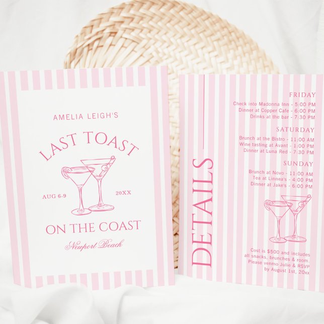 Last Toast On The Coast Pink Bach Weekend Invitation (Creator Uploaded)