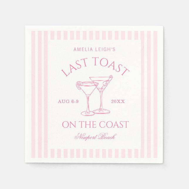 Last Toast on The Coast Pink Bachelorette Weekend Napkins (Front)