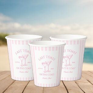 Last Toast on the Coast Pink Beach Bachelorette Paper Cups