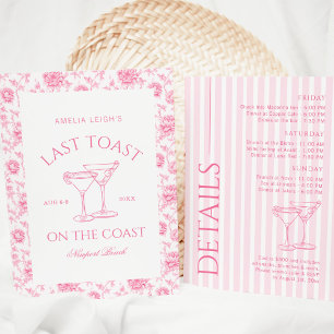 Last Toast On The Coast Pink Floral Bach Weekend Invitation