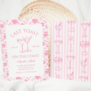 Last Toast On The Coast Pink Floral Bachelorette Invitation