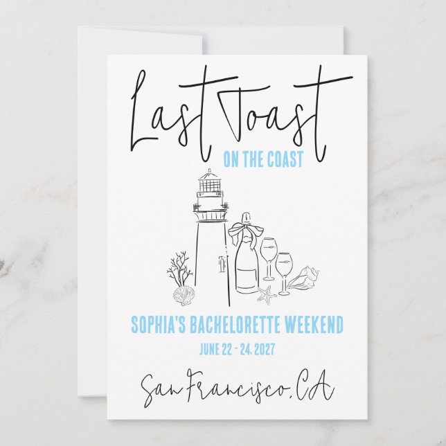 Last Toast on the Coast Weekend Bachelorette Party Invitation (Front)