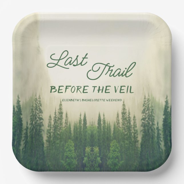 Last Trail Before The Veil Bachelorette Paper Plates (Front)