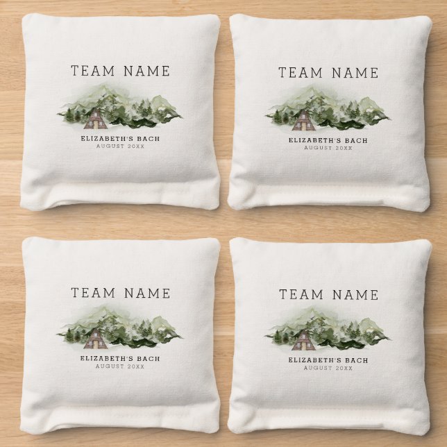 Last Trail Before The Veil Bachelorette Weekend Cornhole Bags (Wood)