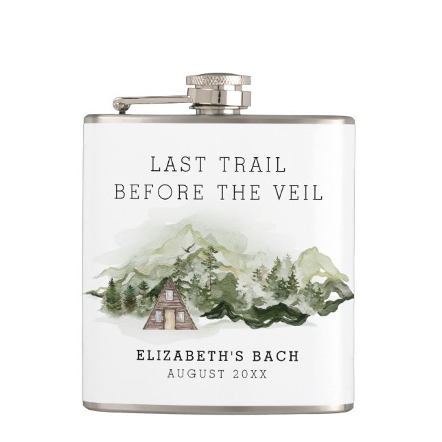 Last Trail Before The Veil Bachelorette Weekend Flask (Front)