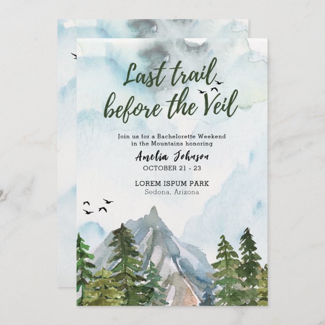 Last trail before the veil bachelorette weekend  invitation (Front/Back)