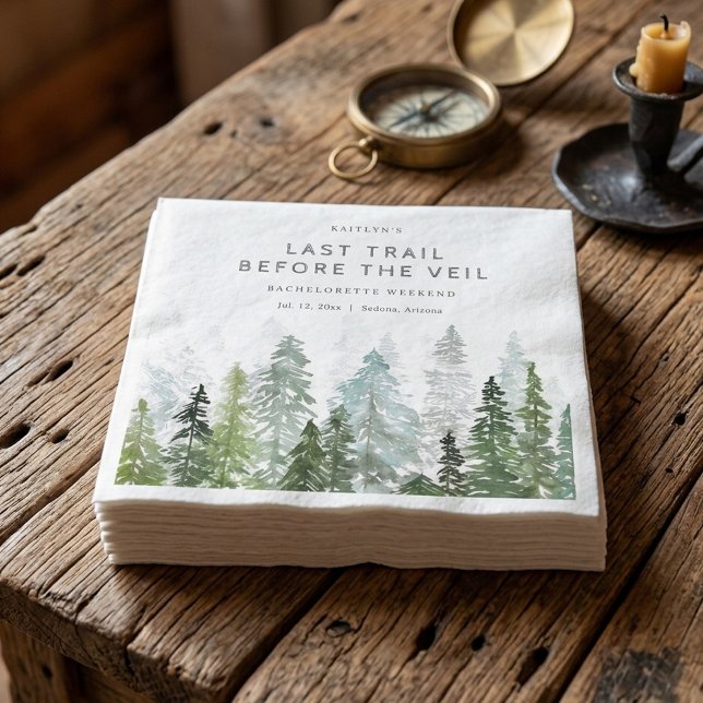 Last Trail Pine Forest Camping Bachelorette Party Napkins (Creator Uploaded)