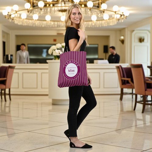 Last Weekend Out Miss Burgundy Taupe Stripes Tote Bag
