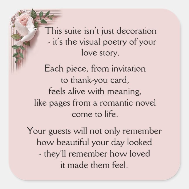Lasting Impression -  Pink Roses & Doves Square Sticker (Front)