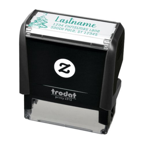 Lastname and Return Address With Christmas Tree Self_inking Stamp