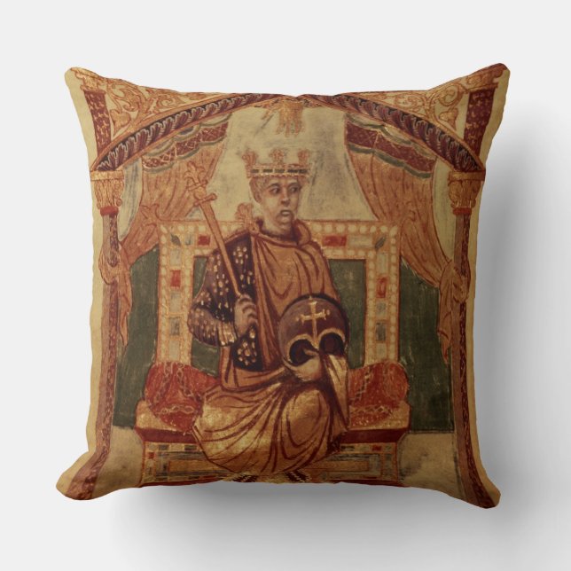 Lat 1152 f.3v Charlemagne (Carolus Magnus, Charles Throw Pillow (Front)