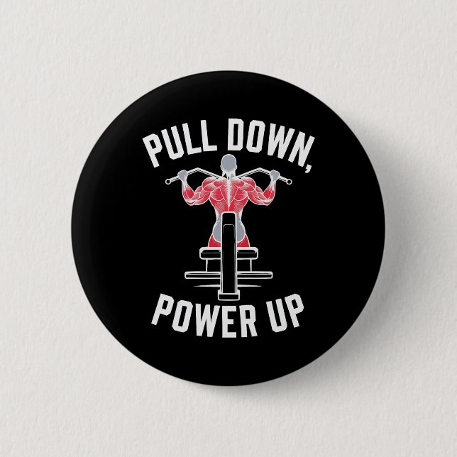 Lat Pulldown Exercise Bodybuilding Fitness Workout Button (Front)