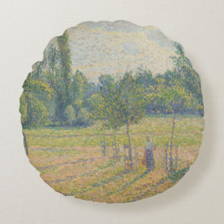 "Late Afternoon in our Meadow" - Camille Pissarro Round Pillow