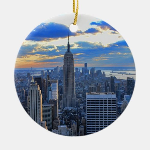 Late afternoon NYC Skyline as sunset approaches Ceramic Ornament