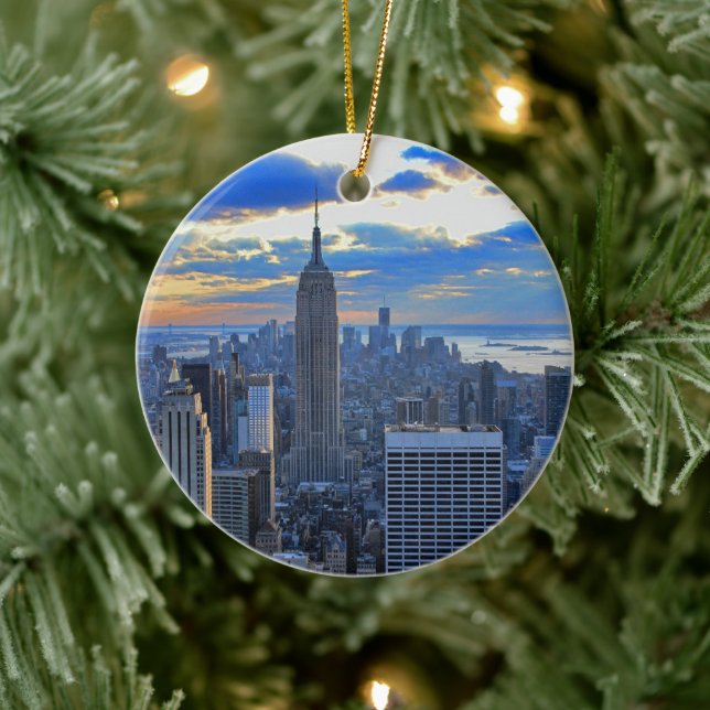 Late afternoon NYC Skyline as sunset approaches Ceramic Ornament (Tree)