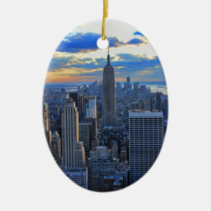 Late afternoon NYC Skyline as sunset approaches O Ceramic Ornament