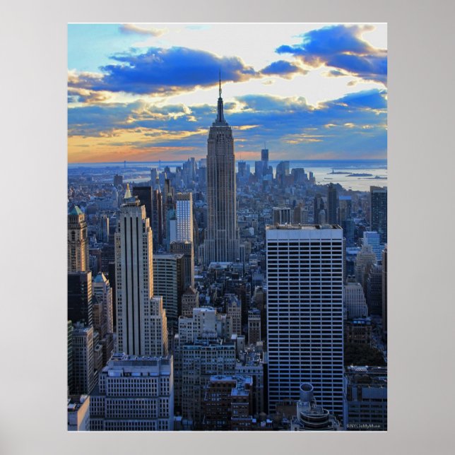 Late afternoon NYC Skyline as sunset approaches Poster (Front)