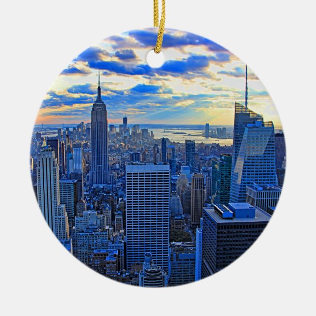 Late afternoon NYC Skyline as sunset approaches W Ceramic Ornament (Front)