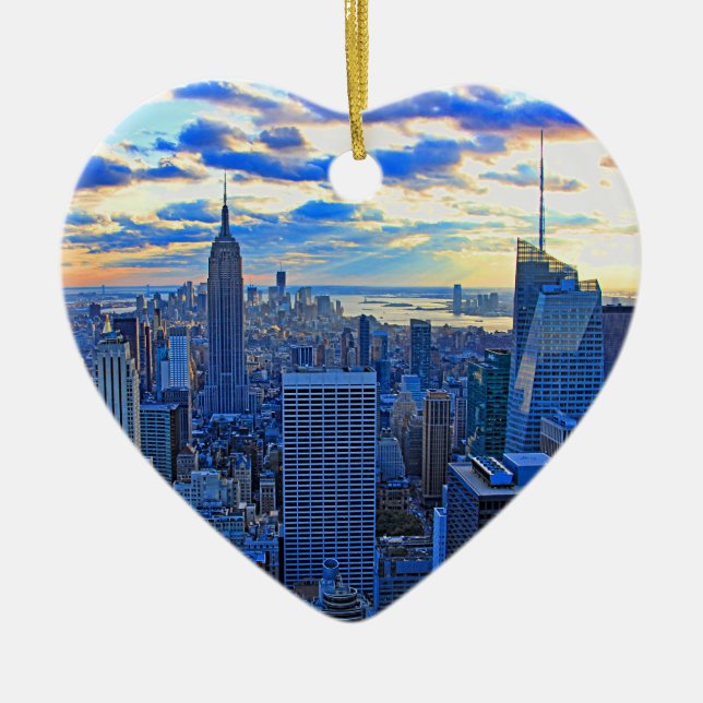 Late afternoon NYC Skyline as sunset approaches W Ceramic Ornament (Front)