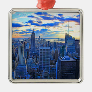 Late afternoon NYC Skyline as sunset approaches W Metal Ornament