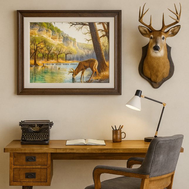 Late Fall Buck Deer Nature Landscape  Canvas Photo Tile (Create Cozy Ambiance in  a rustic office with deer and nature canvas photo tile.   He will like it )