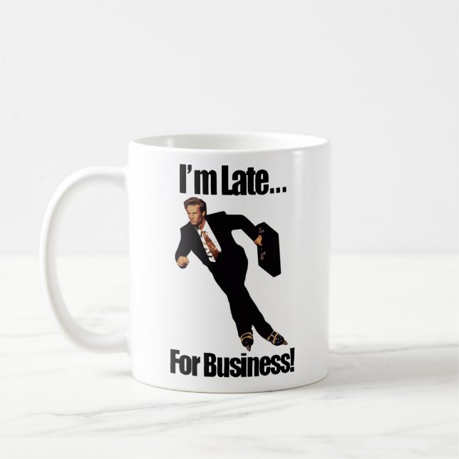 Late For Business Rollerblade Skater Meme Coffee Mug (Left)