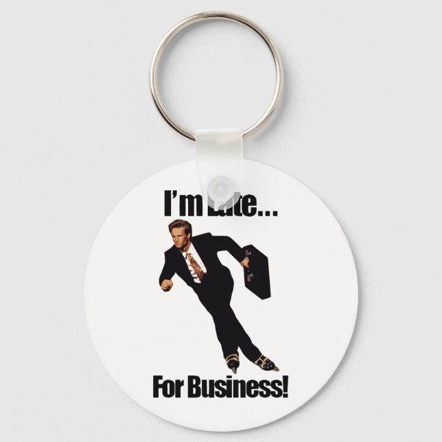 Late For Business Rollerblade Skater Meme Keychain (Front)