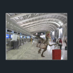 Late for Plane Dinosaur Raptor Funny Postcard<br><div class="desc">This design may be personalized by choosing the customize further option to add text. Contact me at colorflowcreations@gmail.com if you with to have this design on another product. Purchase my original abstract acrylic painting for sale at www.etsy.com/shop/colorflowart. See more of my creations or follow me at www.facebook.com/colorflowcreations, www.instagram.com/colorflowcreations, www.twitter.com/colorflowart, and...</div>