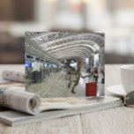 Late for Plane Dinosaur Raptor Funny Postcard<br><div class="desc">This design may be personalized by choosing the customize further option to add text. Contact me at colorflowcreations@gmail.com if you with to have this design on another product. Purchase my original abstract acrylic painting for sale at www.etsy.com/shop/colorflowart. See more of my creations or follow me at www.facebook.com/colorflowcreations, www.instagram.com/colorflowcreations, www.twitter.com/colorflowart, and...</div>