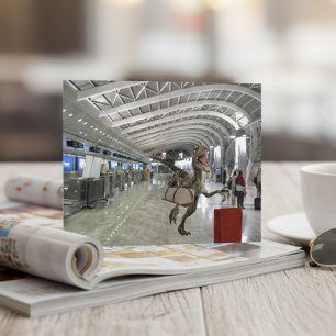 Late for Plane Dinosaur Raptor Funny Postcard