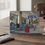 Late for Plane Dinosaur Raptor Funny Postcard<br><div class="desc">This design may be personalized by choosing the customize further option to add text. Contact me at colorflowcreations@gmail.com if you with to have this design on another product. Purchase my original abstract acrylic painting for sale at www.etsy.com/shop/colorflowart. See more of my creations or follow me at www.facebook.com/colorflowcreations, www.instagram.com/colorflowcreations, www.twitter.com/colorflowart, and...</div>