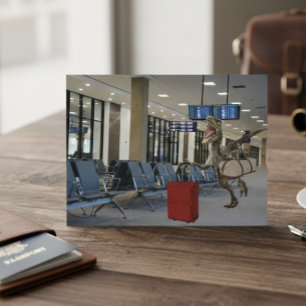 Late for Plane Dinosaur Raptor Funny Postcard