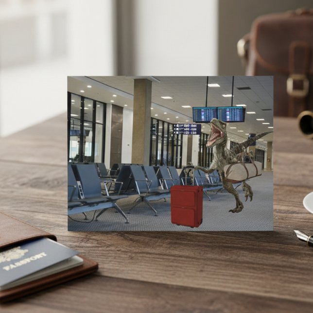 Late for Plane Dinosaur Raptor Funny Postcard (Creator Uploaded)