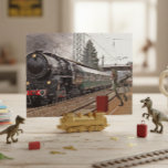 Late for Train Dinosaur Raptor Funny Postcard<br><div class="desc">This design may be personalized by choosing the customize further option to add text. Contact me at colorflowcreations@gmail.com if you with to have this design on another product. Purchase my original abstract acrylic painting for sale at www.etsy.com/shop/colorflowart. See more of my creations or follow me at www.facebook.com/colorflowcreations, www.instagram.com/colorflowcreations, www.twitter.com/colorflowart, and...</div>