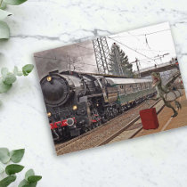 Late for Train Dinosaur Raptor Funny Postcard