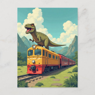 Late for Train Dinosaur Raptor Funny Postcard