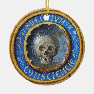 Late Medieval Manuscript Skull  Ceramic Ornament