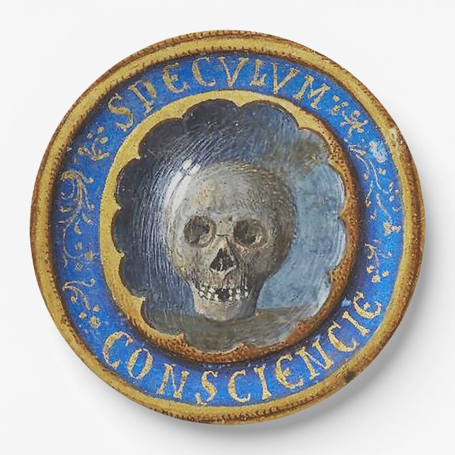 Late Medieval Manuscript Skull  Paper Plates (Front)